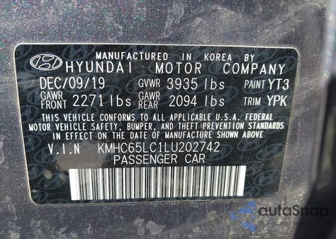 2020 Hyundai Ioniq Hybrid Blue z USA, uszkodzony, nr VIN KMHC65LC1LU202742